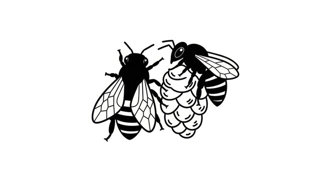 Two bees on honeycomb drawing.