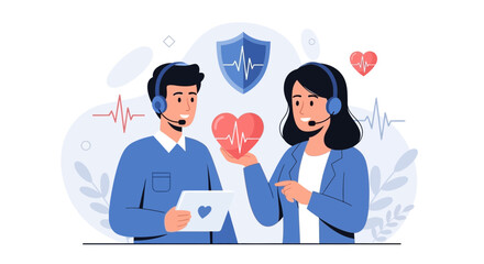 Fototapeta premium Healthcare Support Team with Heart Symbol and Medical Icons