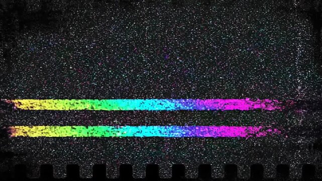 Colorful glitch digital noise effect on black background with vibrant pixel distortion and abstract pattern