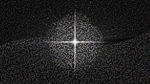 A bright star shining with a distinct diffraction spike pattern in space