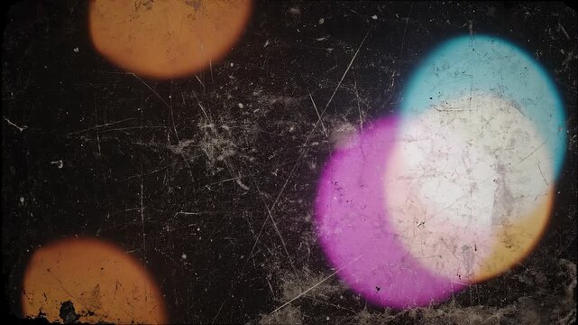 Abstract colorful bokeh lights on scratched textured background for creative design