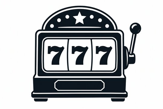 Black and white slot machine icon with lucky seven symbols