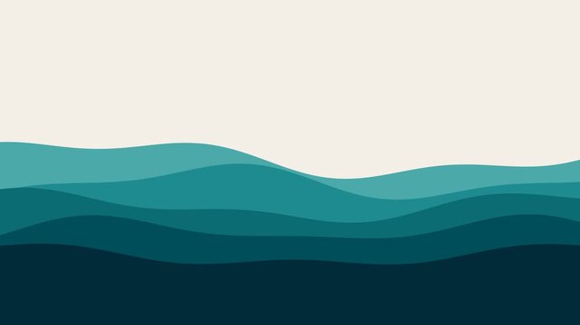 Minimalist abstract background with layered teal blue ocean wave shapes