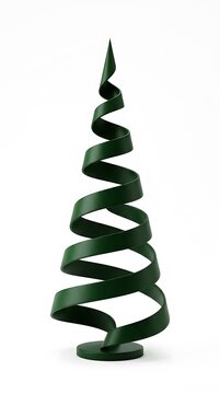 Modern abstract green spiral Christmas tree sculpture on white background