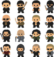 Obraz premium Criminal Character Icon Set Illustration
