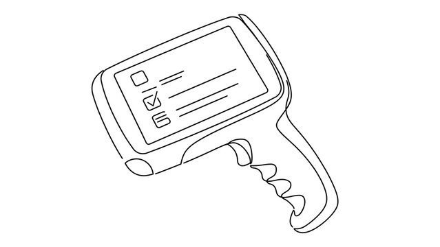 Handheld barcode scanner device white background.