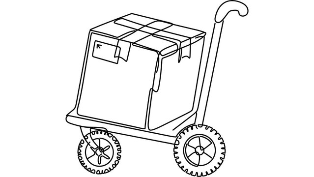 Hand truck with box on white background.