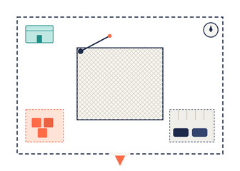 Fototapeta premium Construction project site plan with zone icons flat vector illustration