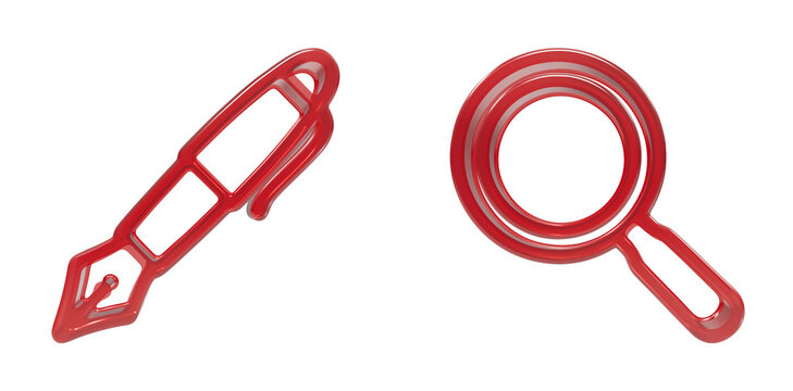 Creative red glossy icons showing a fountain pen and a magnifying glass for search functions