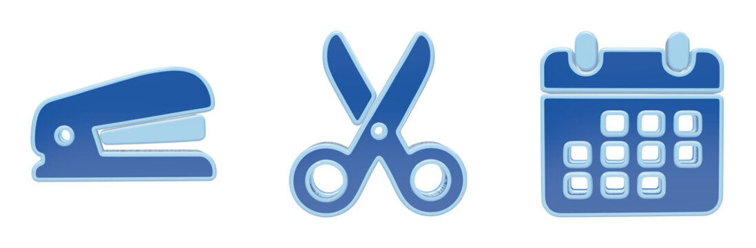 Office tools collection featuring a stapler scissors and a monthly calendar icon for scheduling work