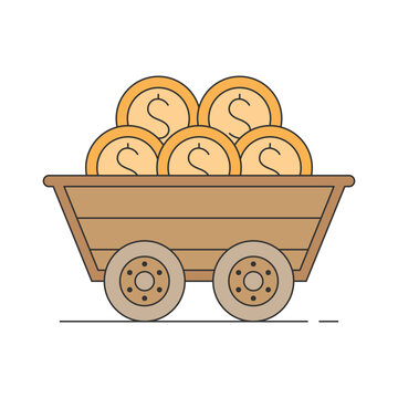 vector illustration of mine cart with gold coins