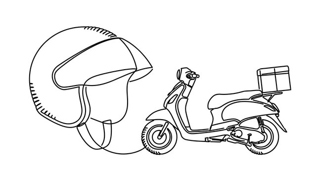 Helmet and scooter delivery illustration white background.