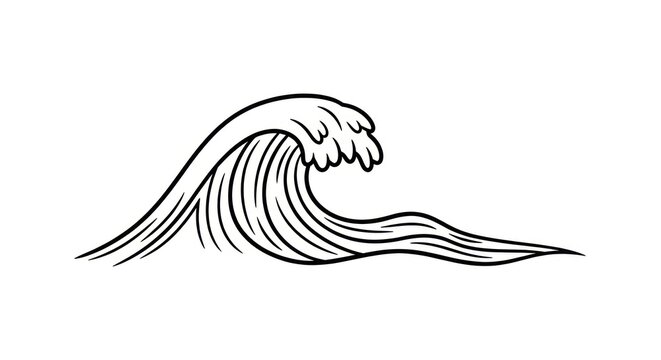 Black and white ocean wave illustration.