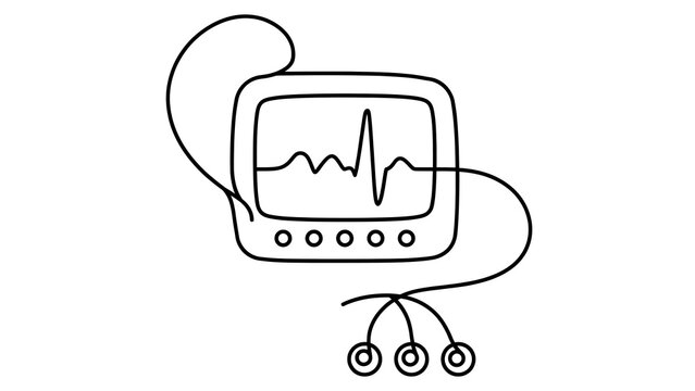 Heartbeat monitor line art white background.