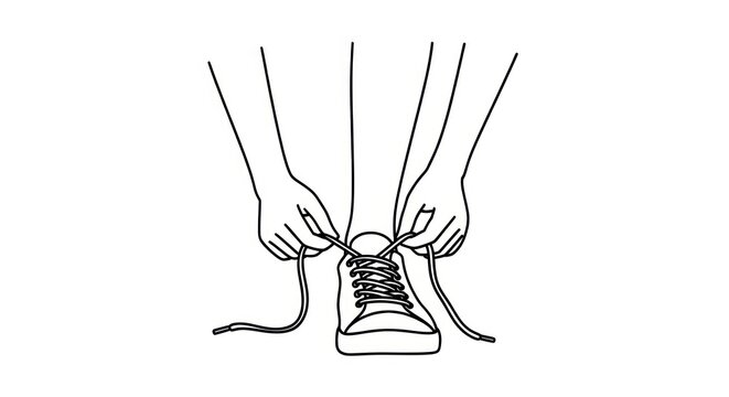 Hands tying shoe laces illustration.
