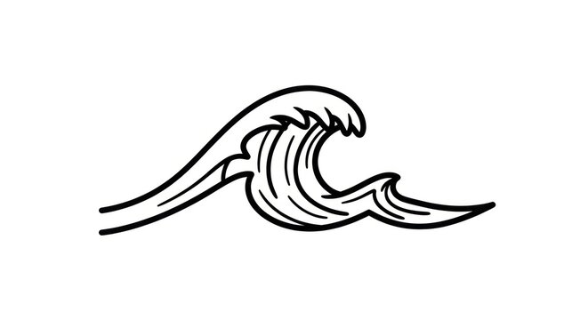 Simple black line drawing ocean wave.