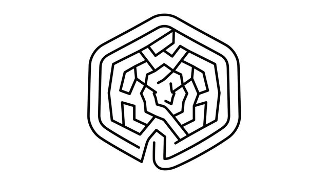 Hexagonal maze puzzle design on white background.