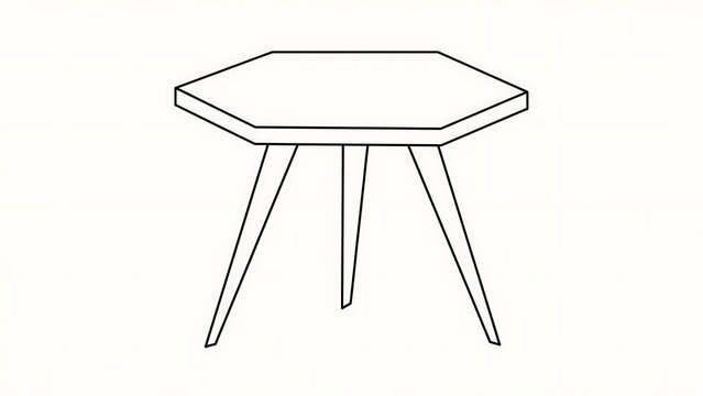Hexagonal table with three legs white background.