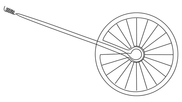 Illustrated wagon wheel with line white background.