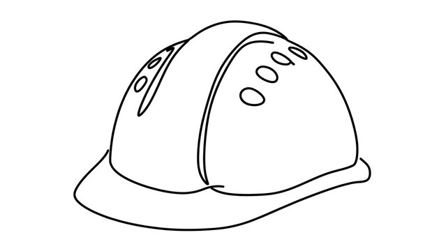 Hard hat line art illustration white background.