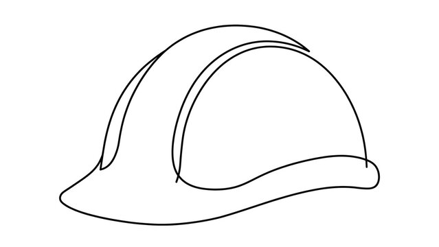 Hard hat line drawing on white background.