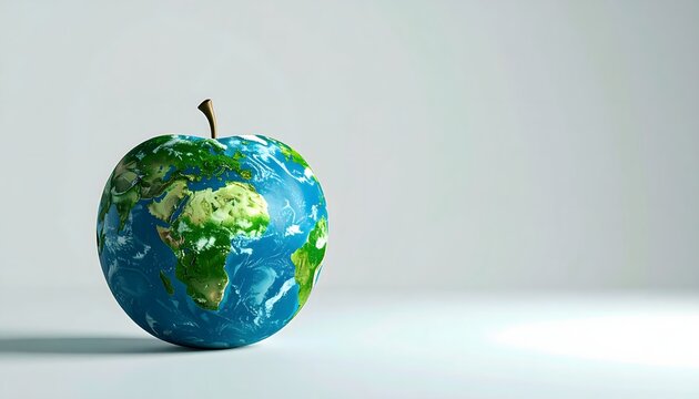 A vibrant apple transformed into the Earth, symbolizing global environmental care and the critical importance of nurturing our planet's future for sustainable living