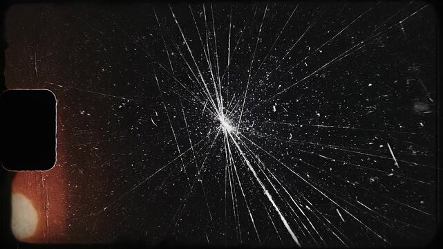 Close up of shattered glass with cracks and splinters against dark background highlighting broken texture