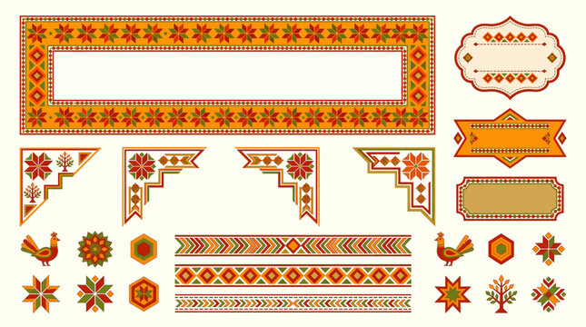 Punjab Phulkari Embroidery Frame Border Ornamental Set