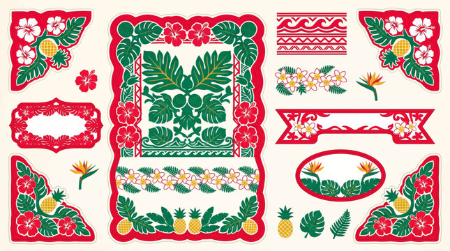Hawaiian Quilt Tropical Frame Border Ornamental Decorative Set