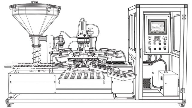 Industrial manufacturing machine white background.