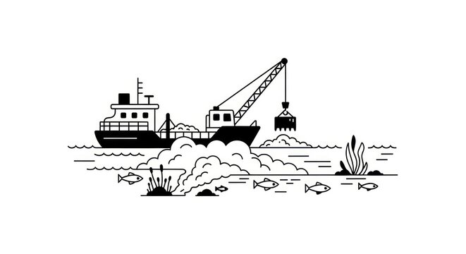 Fishing boat with crane catching fish.