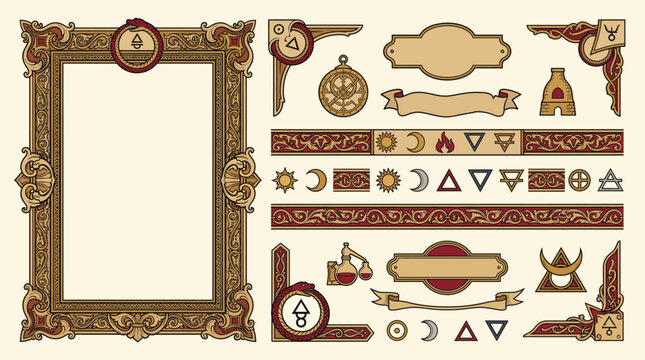Medieval Alchemical Frame Border Ornamental Decorative Set