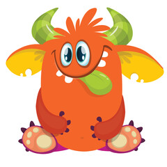 Naklejka premium .Cheerful Halloween cartoon monster with big eyes and horns vector