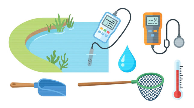 Water Quality Testing and Pond Maintenance Vector Icon Set