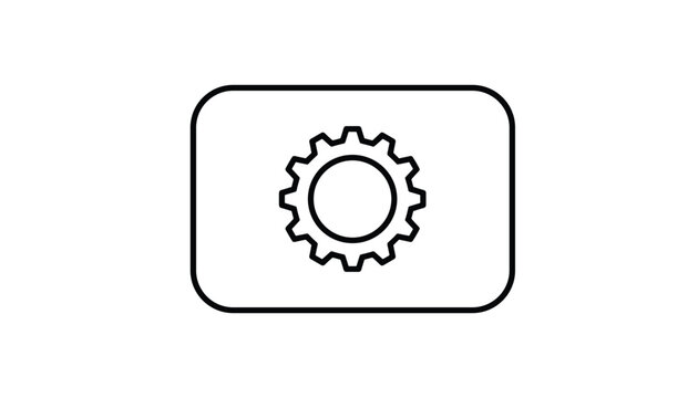 Simple line art gear icon enclosed in a rounded rectangular border representing settings, options, and operations.