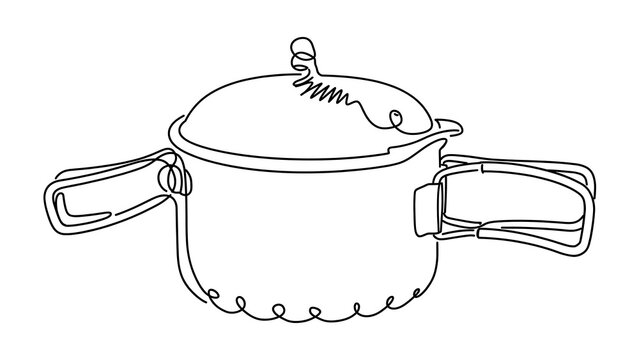 Illustrated cooking pot with handles white background.