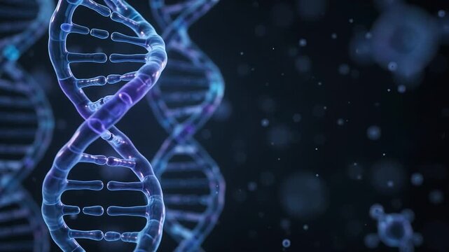 Glowing DNA Double Helix Spinning in Abstract Loop Biotech Scientific Background