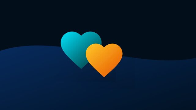 Two vibrant gradient hearts floating against a deep dark blue background