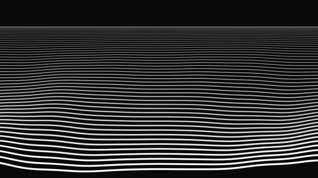 Abstract background of parallel white wavy lines on a solid black backdrop