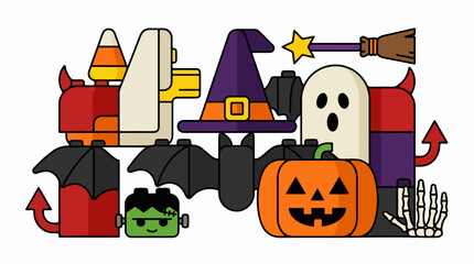 Obraz premium Halloween Lego Characters and Decorations Scene