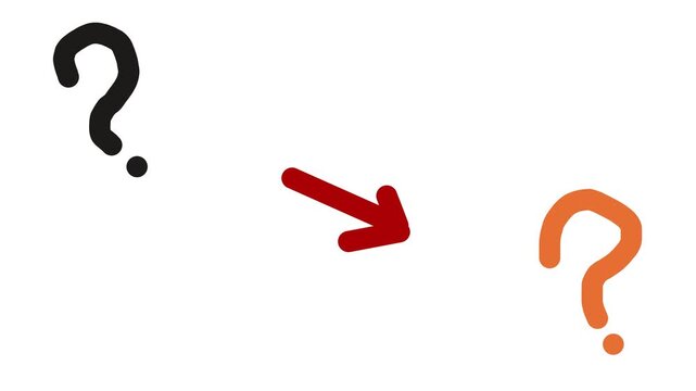 Between questions, an arrow moves, pointing first to one sign, then to another symbol.