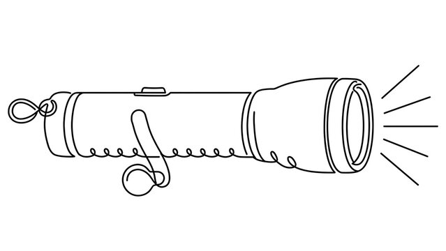 Illustrated flashlight with light beam white background.