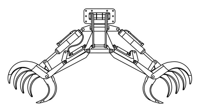 Industrial robotic arm illustration white background.