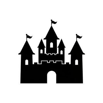 Black silhouette icon of a fairy tale castle with flags
