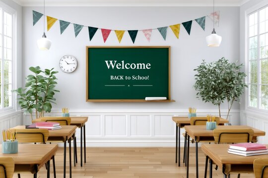 Empty school classroom welcoming students back to school