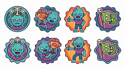 Fototapeta premium Cartoon Zombie Characters with Trophies and Flags