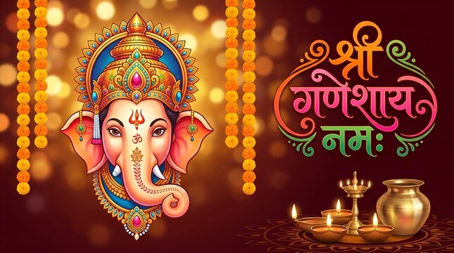 Ganesh Chaturthi Greeting Card with Shree Ganeshay Namah Calligraphy