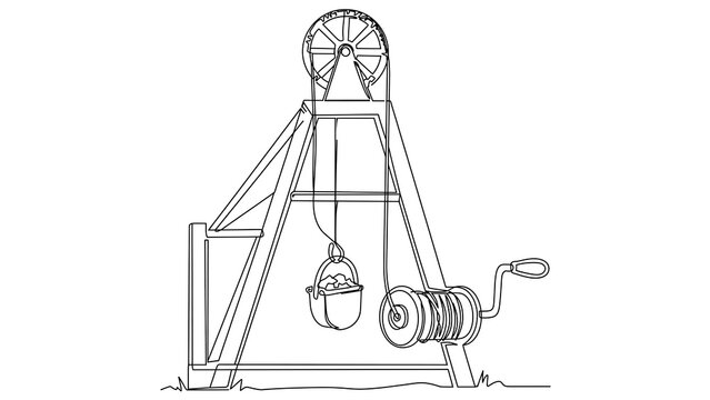 Industrial mining hoist illustration white background.