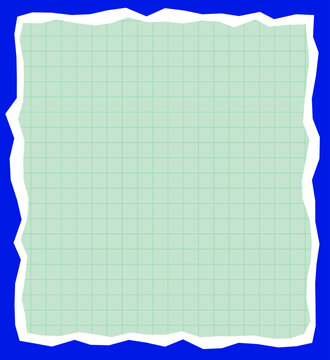 A square piece of light green graph paper with a torn, ragged white border, set against a solid blue background