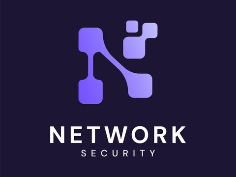 Network security with network connecting lines Forming Letter N Shape vector illustration logo design concept, representing AI, AGI, automation, digital transformation, ui, robotic, innovation.